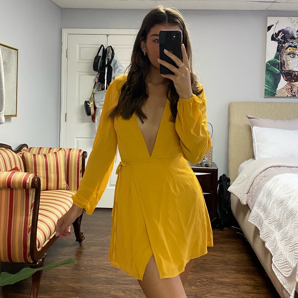 Tobi Mustard Wrap Dress